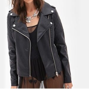 Forever 21 Quilted Faux Leather Black Moto Jacket S